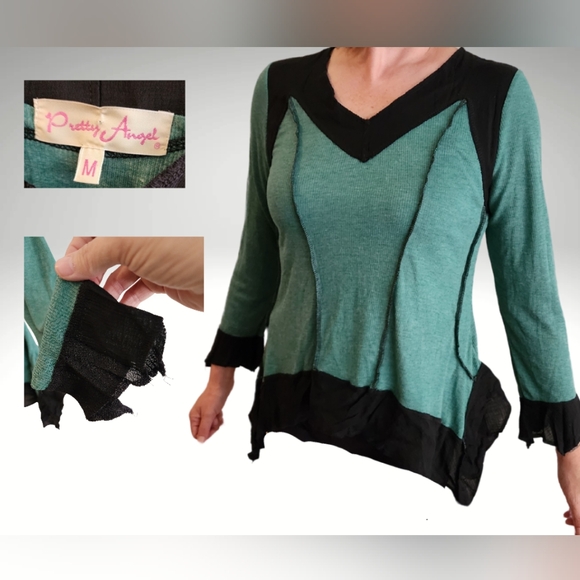 Pretty Angel Tops - Elphaba approved Pretty Angel linen accent, rib knit green and black top sz M